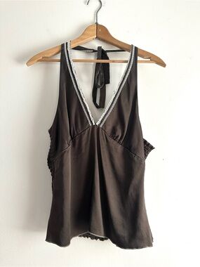 Burning Torch • Satin Halter Studded Brown Tank Top